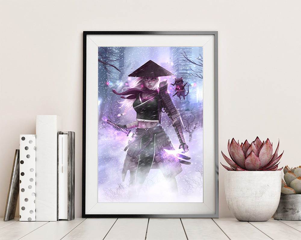 Samurai girl with Nanocat artwork