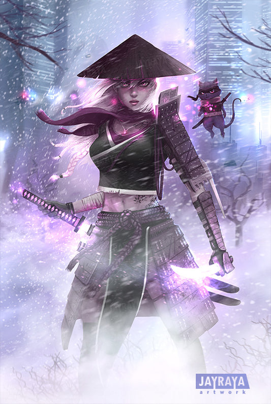 Samurai girl with Nanocat artwork